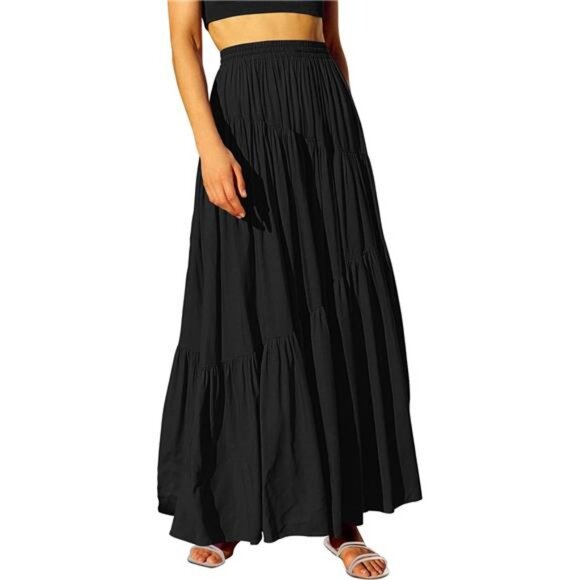 Dresses & Skirts - Women’s Boho Elastic High Waist Pleated A-Line Flowy Swing Asymmetric